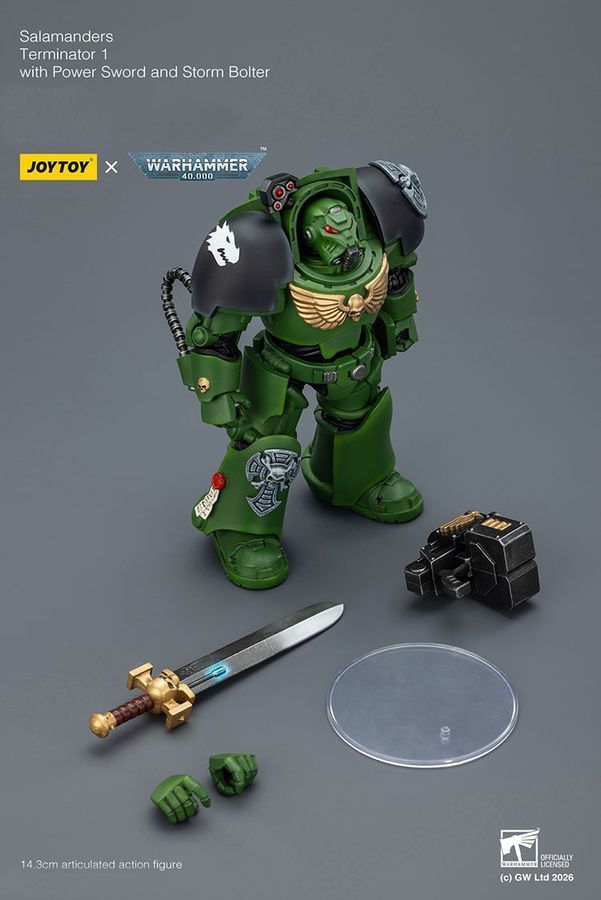 Фигурка из игры Warhammer 40k, Терминатор Саламандр с силовым мечем, JOYTOY, подвижная, 14,3 см (WHR 0193)