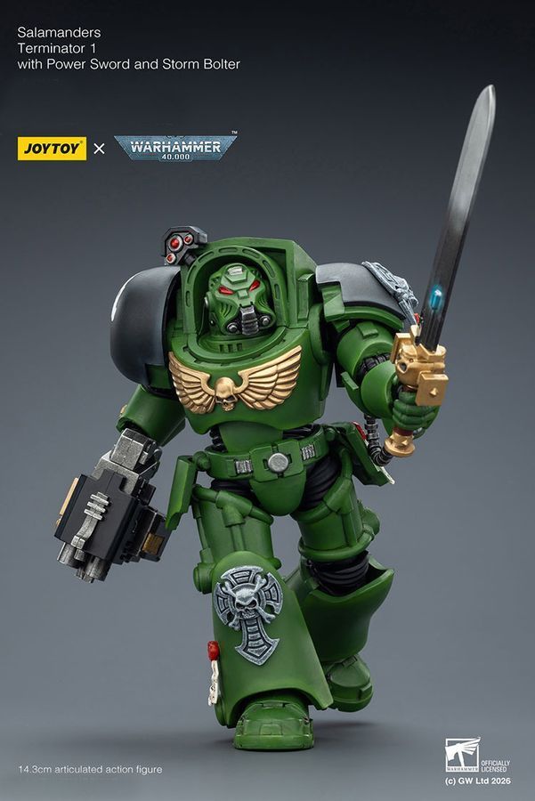 Фигурка из игры Warhammer 40k, Терминатор Саламандр с силовым мечем, JOYTOY, подвижная, 14,3 см (WHR 0193)