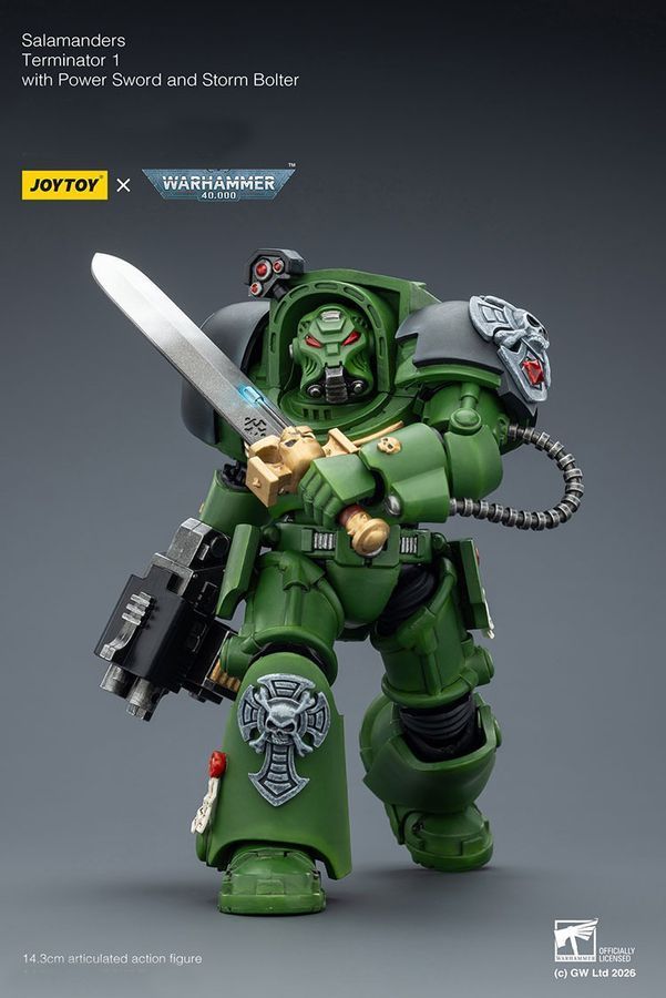 Фигурка из игры Warhammer 40k, Терминатор Саламандр с силовым мечем, JOYTOY, подвижная, 14,3 см (WHR 0193)