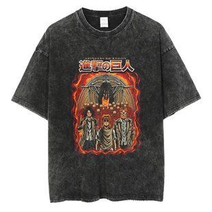 Футболка оверсайз с принтом из аниме Атака Титанов, универсальная, хлопок Washed Cotton, размер S (FAT 0052G-S)