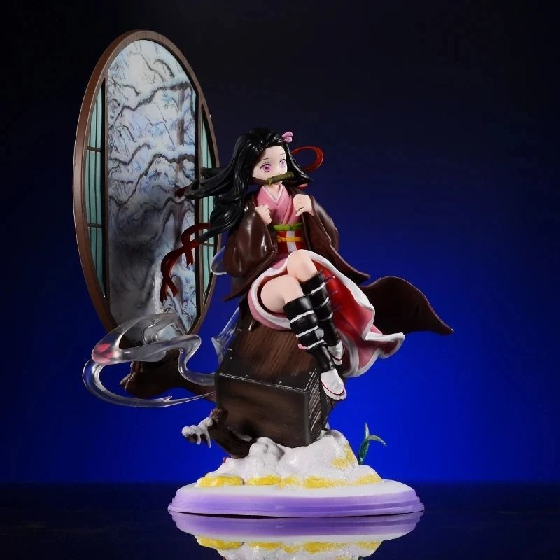 Аниме фигурка Demon Slayer Клинок рассекающий демонов Kamado Nezuko, Незуко с декорированной подставкой, 28 см (BDD 0104)