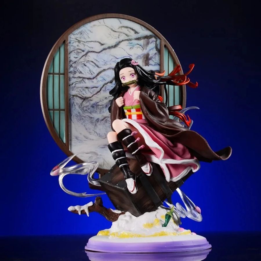 Аниме фигурка Demon Slayer Клинок рассекающий демонов Kamado Nezuko, Незуко с декорированной подставкой, 28 см (BDD 0104)