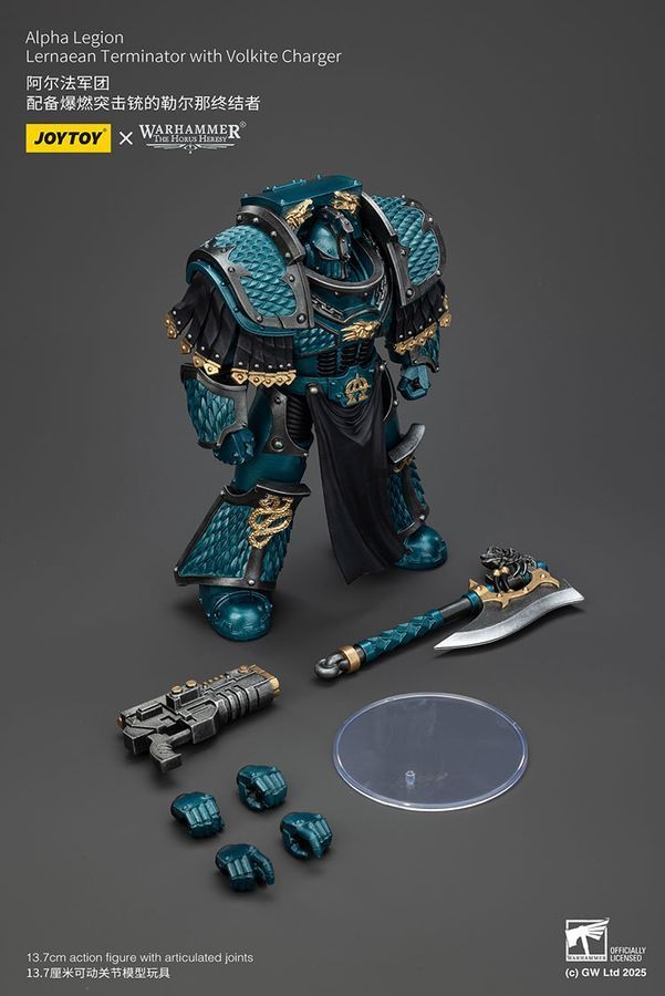 Фігурка з гри Warhammer 40k, Термінатор Лернейського Легіону Альфа з Волкітовим Зарядним Пристроєм, JOYTOY, рухома, 13,7 см (WHR 0131)