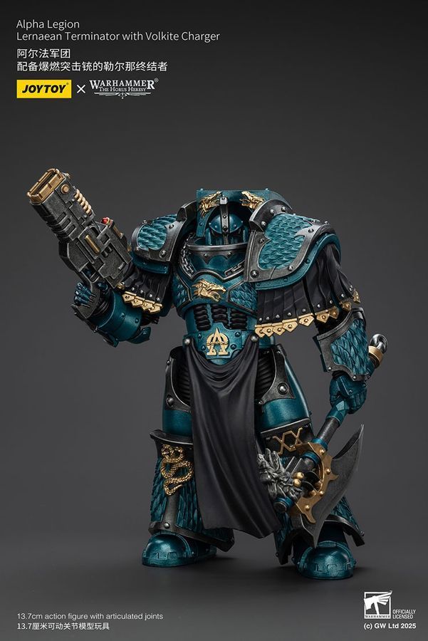 Фігурка з гри Warhammer 40k, Термінатор Лернейського Легіону Альфа з Волкітовим Зарядним Пристроєм, JOYTOY, рухома, 13,7 см (WHR 0131)