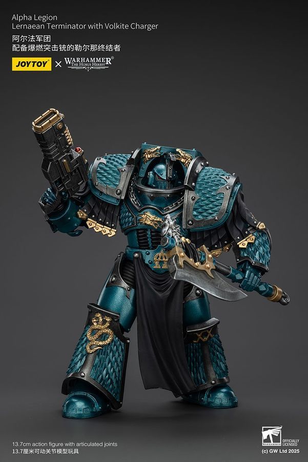 Фігурка з гри Warhammer 40k, Термінатор Лернейського Легіону Альфа з Волкітовим Зарядним Пристроєм, JOYTOY, рухома, 13,7 см (WHR 0131)