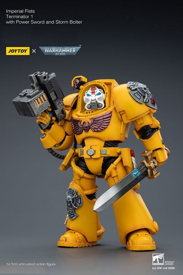 Фигурка из игры Warhammer 40k, Имперские Кулаки, Терминатор с Силовым мечем, JOYTOY, подвижная, 14,3 см (WHR 0179)