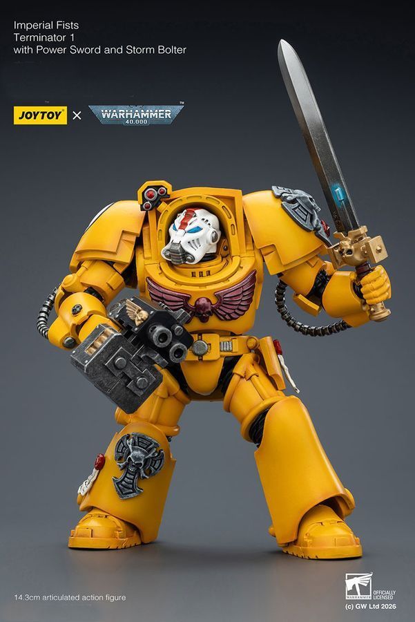Фигурка из игры Warhammer 40k, Имперские Кулаки, Терминатор с Силовым мечем, JOYTOY, подвижная, 14,3 см (WHR 0179)