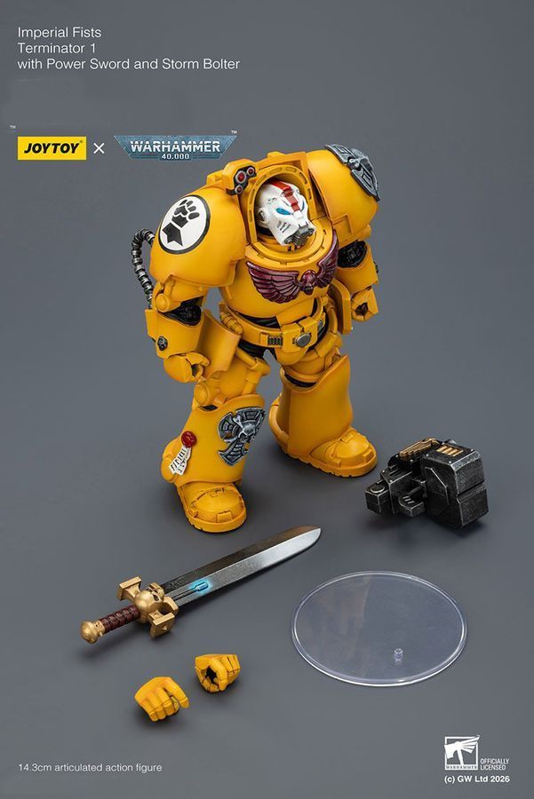 Фигурка из игры Warhammer 40k, Имперские Кулаки, Терминатор с Силовым мечем, JOYTOY, подвижная, 14,3 см (WHR 0179)