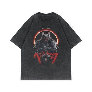 Футболка оверсайз з принтом з аніме Берсерк, універсальна, бавовна Washed Cotton, розмір XXXL (FBRK 0086G-XXXL)