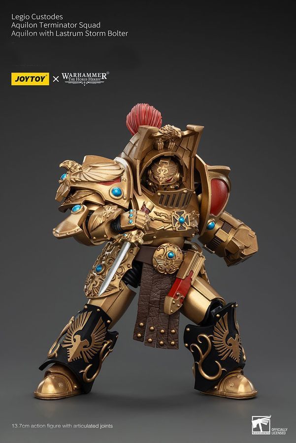 Фігурка з гри Warhammer 40k, Легіон Адептус Кустодес Аквілон зі штурмовим болтером Ластрум, JOYTOY, рухома, 13,7 см (WHR 0199)