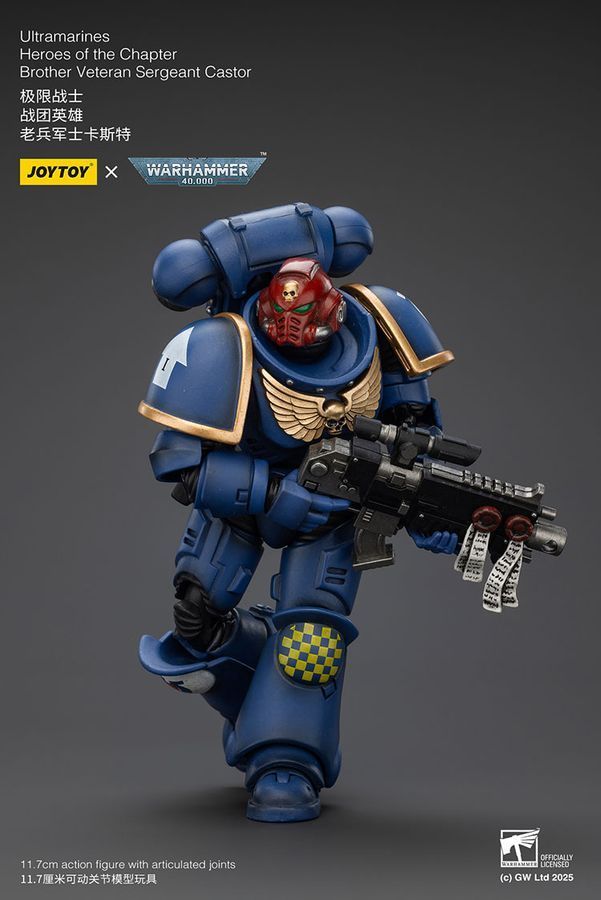 Фигурка из игры Warhammer 40k, Ультрамарины Герой Ордена Брат Ветеран Сержант Кастор, JOYTOY, подвижная, 11,7 см (WHR 0134)