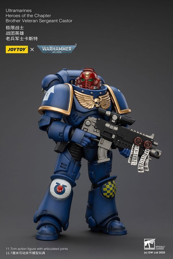 Фигурка из игры Warhammer 40k, Ультрамарины Герой Ордена Брат Ветеран Сержант Кастор, JOYTOY, подвижная, 11,7 см (WHR 0134)