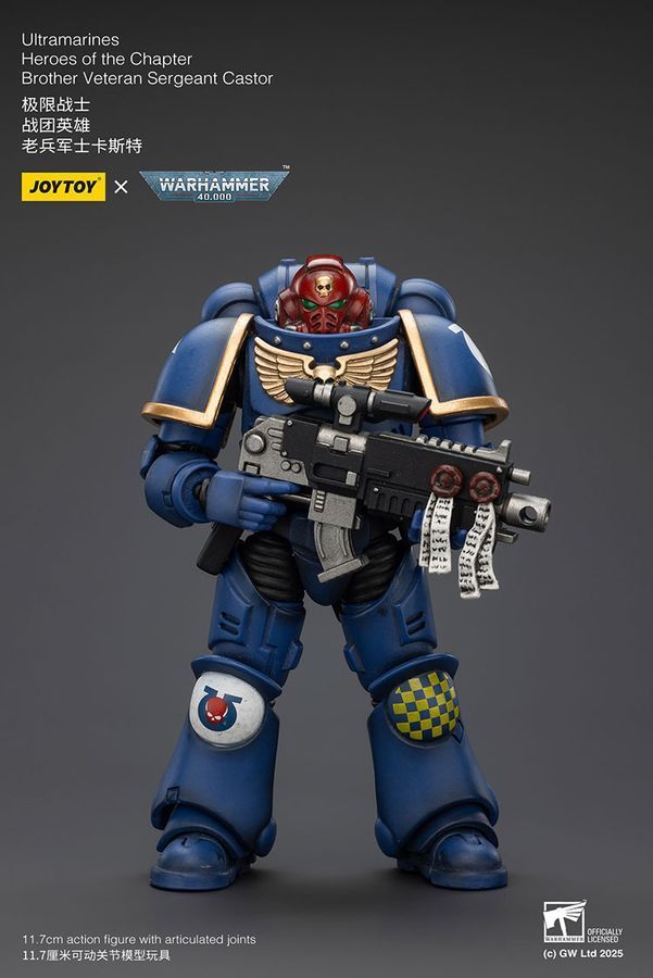 Фигурка из игры Warhammer 40k, Ультрамарины Герой Ордена Брат Ветеран Сержант Кастор, JOYTOY, подвижная, 11,7 см (WHR 0134)