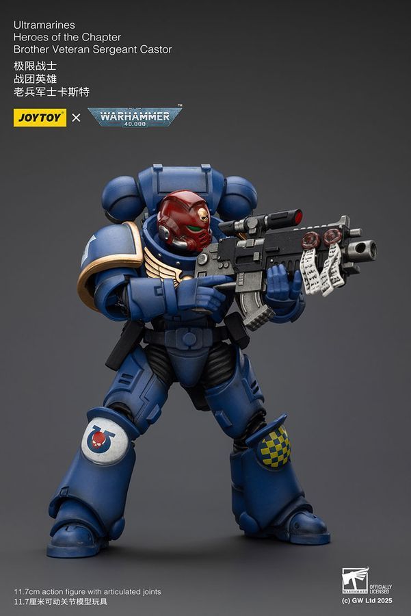 Фигурка из игры Warhammer 40k, Ультрамарины Герой Ордена Брат Ветеран Сержант Кастор, JOYTOY, подвижная, 11,7 см (WHR 0134)