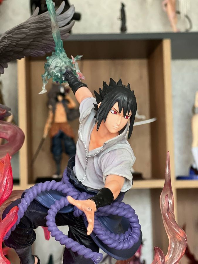 Аниме фигурка Naruto Наруто Sasuke Uchiha Саске Учиха, большая скульптура с подсветкой, 40 см (NAR 0086)