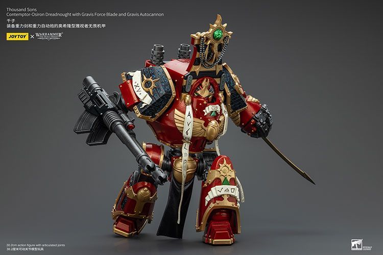 Фигурка из игры Warhammer 40k, Дредноут &laquo;Контемптор-Осирон&raquo; Тысячи Сынов с Клинком Силы Гравис и Автопушкой Гравис, JOYTOY, подвижная, 30,2 см (WHR 0096)
