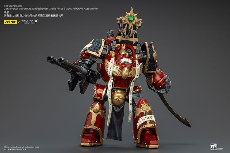 Фигурка из игры Warhammer 40k, Дредноут &laquo;Контемптор-Осирон&raquo; Тысячи Сынов с Клинком Силы Гравис и Автопушкой Гравис, JOYTOY, подвижная, 30,2 см (WHR 0096)