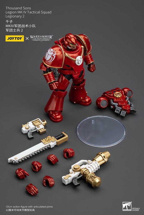 Фигурка из игры Warhammer 40k, Легионер Тысячи Сынов с огнеметом, JOYTOY, подвижная, 12 см (WHR 0098)