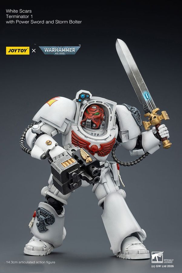 Фігурка з гри Warhammer 40k, Загін термінаторів Білих Шрамів із силовим мечем, JOYTOY, рухома, 14,3 см (WHR 0184)