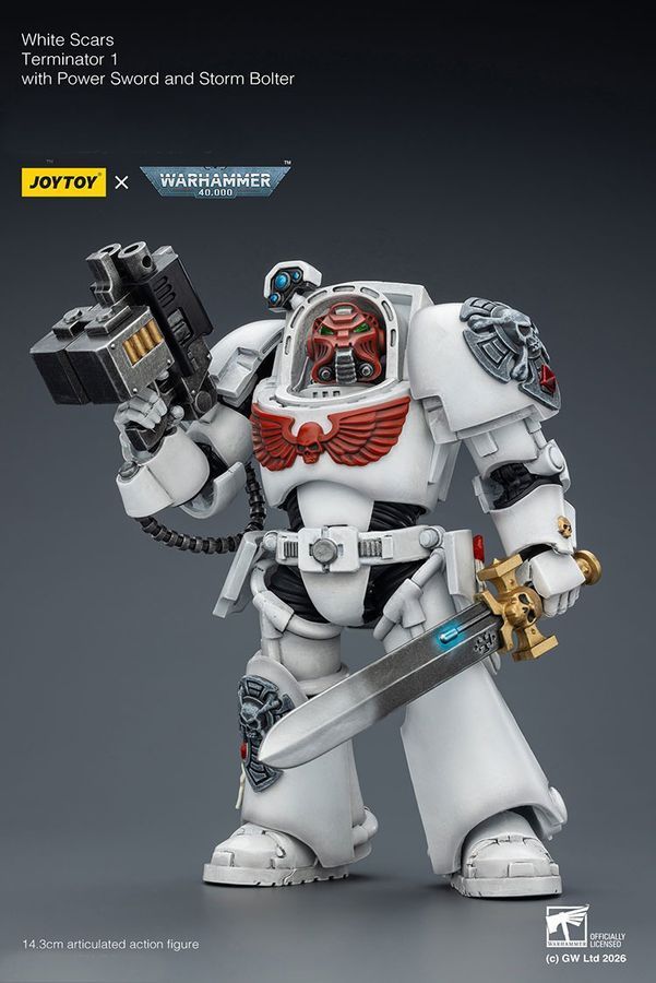 Фігурка з гри Warhammer 40k, Загін термінаторів Білих Шрамів із силовим мечем, JOYTOY, рухома, 14,3 см (WHR 0184)