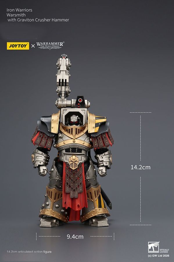 Фигурка Warhammer 40k, Железные Воины, Воин-кузнец с молотом-гравитоновым дробителем, JOYTOY, подвижная, 14,2 см (WHR 0239)