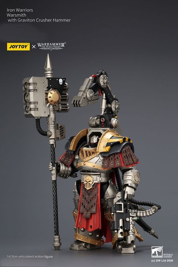 Фигурка Warhammer 40k, Железные Воины, Воин-кузнец с молотом-гравитоновым дробителем, JOYTOY, подвижная, 14,2 см (WHR 0239)