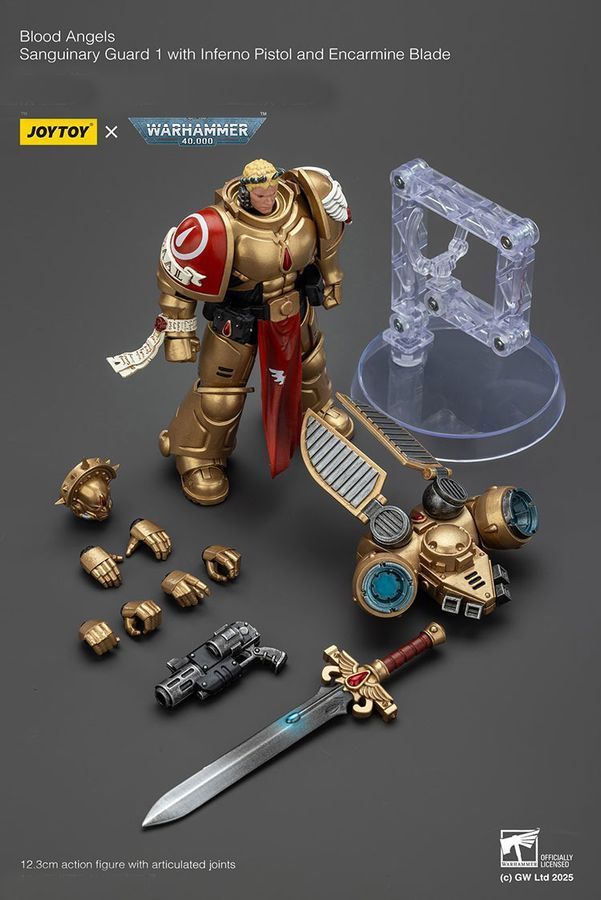 Фігурка з гри Warhammer 40k, Криваві Янголи Страж Сангвінарної Гвардії з пістолетом &laquo;Інферно&raquo;, JOYTOY, рухома, 12,3 см (WHR 0211)
