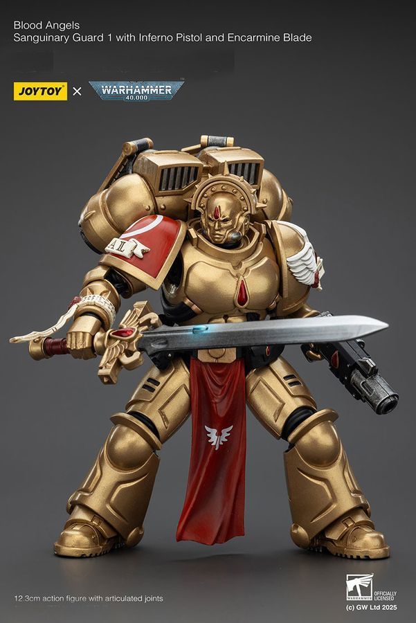 Фігурка з гри Warhammer 40k, Криваві Янголи Страж Сангвінарної Гвардії з пістолетом &laquo;Інферно&raquo;, JOYTOY, рухома, 12,3 см (WHR 0211)