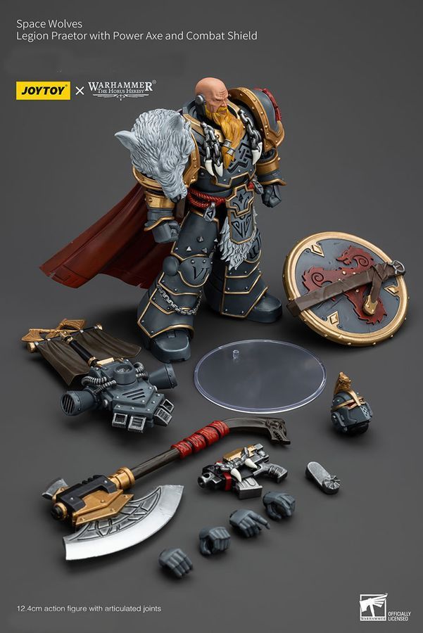 Фигурка из игры Warhammer 40k, Претор Легиона Космических Волков с силовым топором и боевым щитом, JOYTOY, подвижная, 12,4 см (WHR 0161)