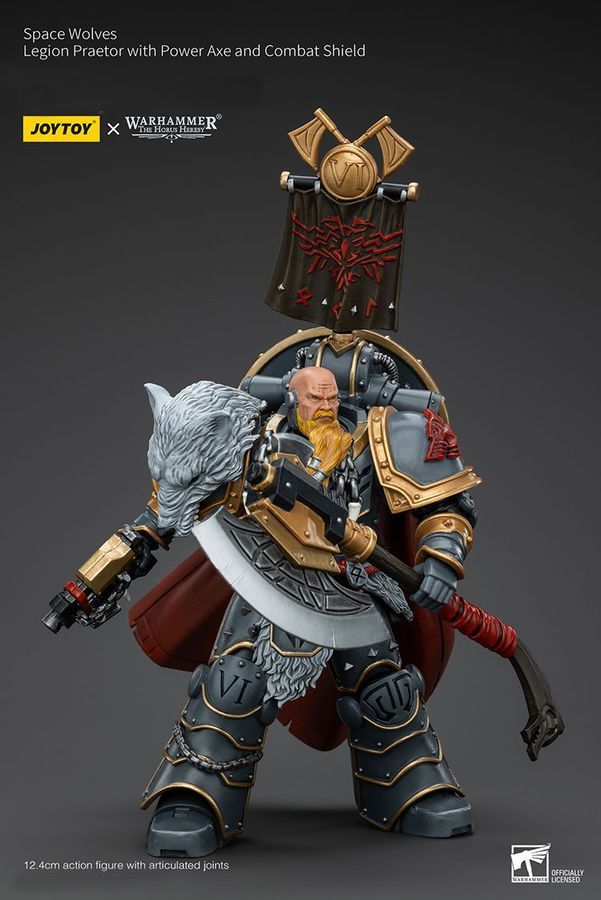 Фигурка из игры Warhammer 40k, Претор Легиона Космических Волков с силовым топором и боевым щитом, JOYTOY, подвижная, 12,4 см (WHR 0161)