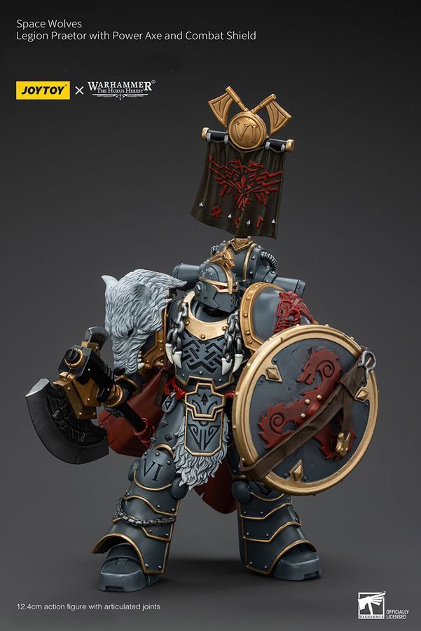 Фигурка из игры Warhammer 40k, Претор Легиона Космических Волков с силовым топором и боевым щитом, JOYTOY, подвижная, 12,4 см (WHR 0161)