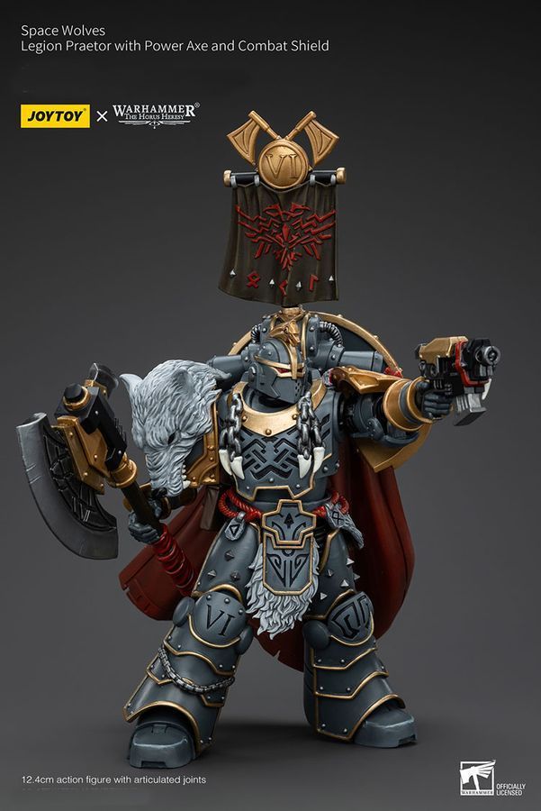 Фигурка из игры Warhammer 40k, Претор Легиона Космических Волков с силовым топором и боевым щитом, JOYTOY, подвижная, 12,4 см (WHR 0161)