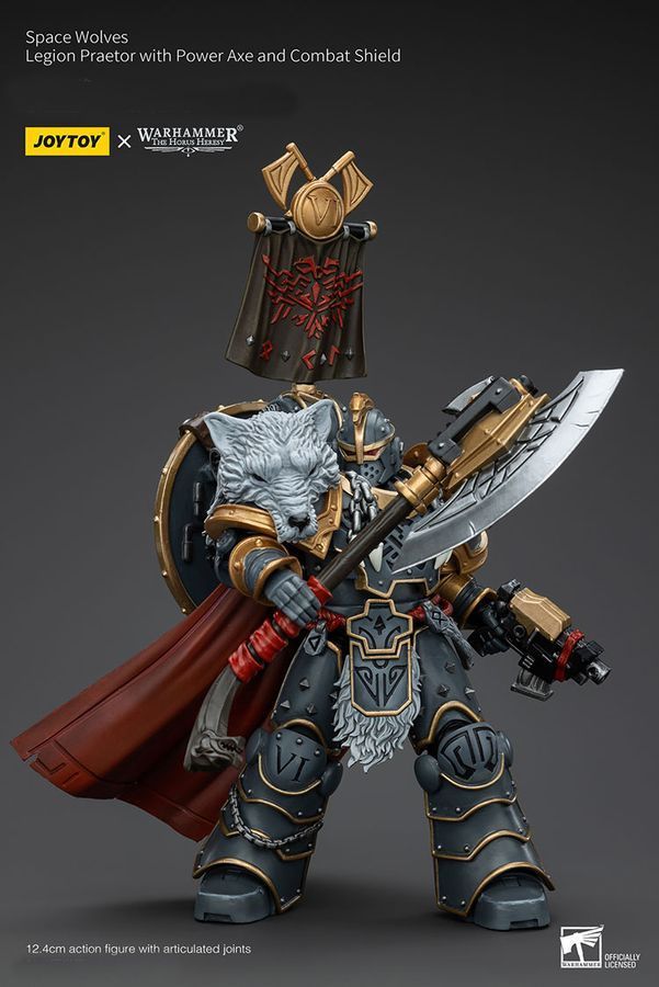 Фигурка из игры Warhammer 40k, Претор Легиона Космических Волков с силовым топором и боевым щитом, JOYTOY, подвижная, 12,4 см (WHR 0161)