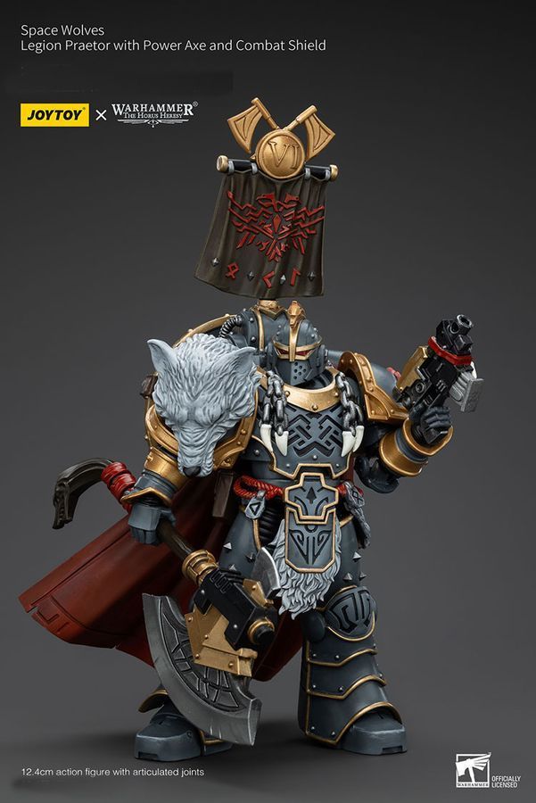 Фигурка из игры Warhammer 40k, Претор Легиона Космических Волков с силовым топором и боевым щитом, JOYTOY, подвижная, 12,4 см (WHR 0161)