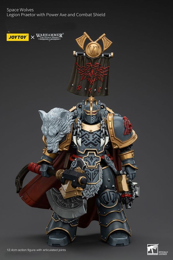 Фигурка из игры Warhammer 40k, Претор Легиона Космических Волков с силовым топором и боевым щитом, JOYTOY, подвижная, 12,4 см (WHR 0161)