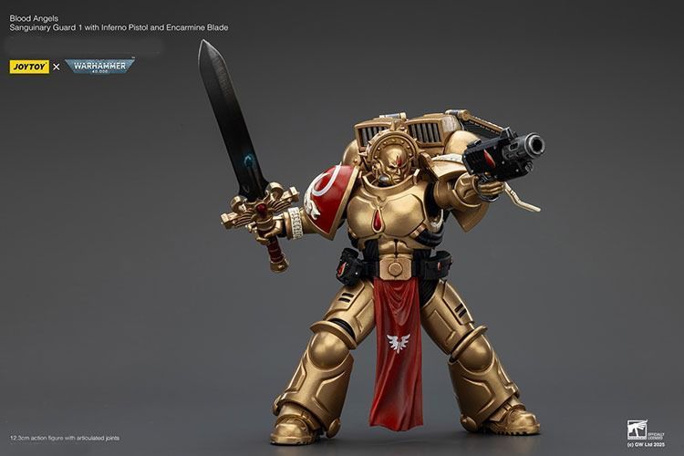 Фігурка з гри Warhammer 40k, Криваві Янголи Страж Сангвінарної Гвардії з пістолетом &laquo;Інферно&raquo;, JOYTOY, рухома, 12,3 см (WHR 0211)
