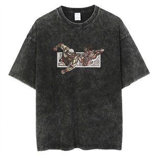 Футболка оверсайз с принтом из аниме Атака Титанов, универсальная, хлопок Washed Cotton, размер S (FAT 0018G-S)