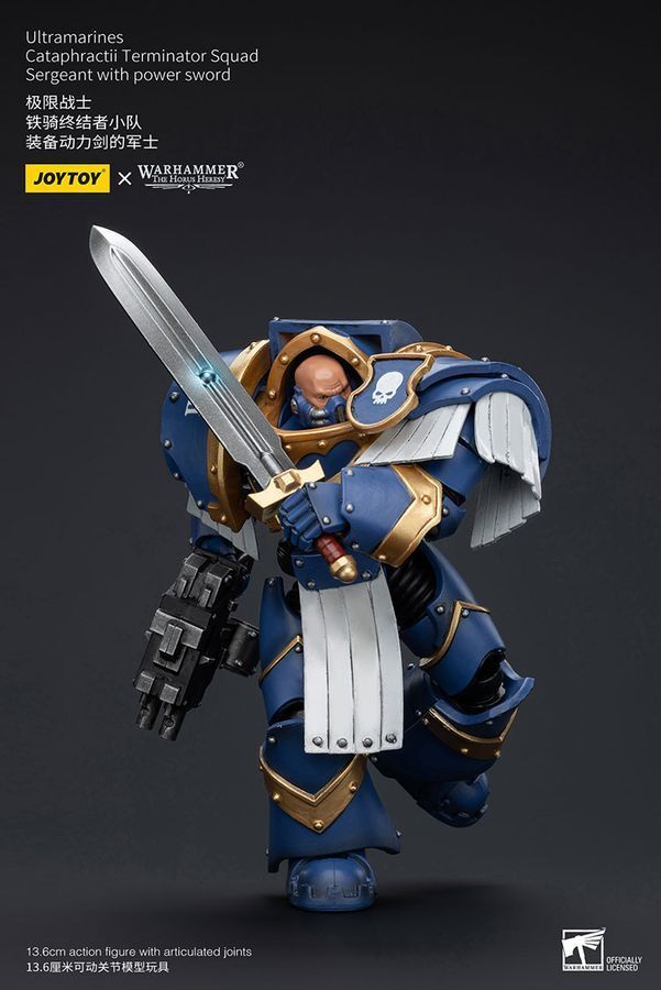 Фігурка з гри Warhammer 40k, Ультрамарини Катафракти Термінаторський загін Сержант із силовим мечем, JOYTOY, рухома, 13,6 см (WHR 0140)
