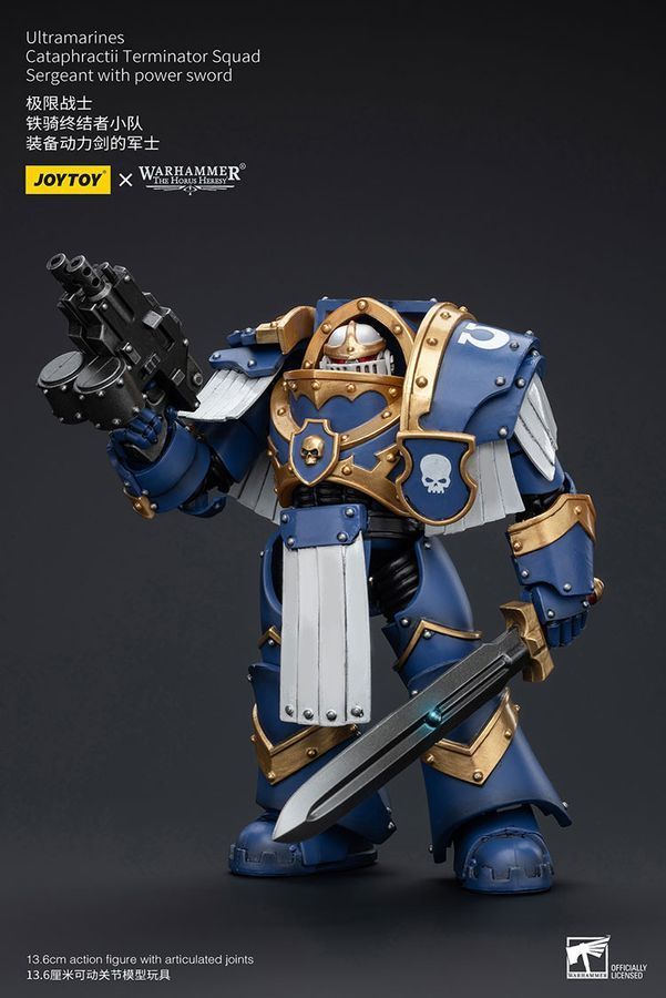 Фігурка з гри Warhammer 40k, Ультрамарини Катафракти Термінаторський загін Сержант із силовим мечем, JOYTOY, рухома, 13,6 см (WHR 0140)