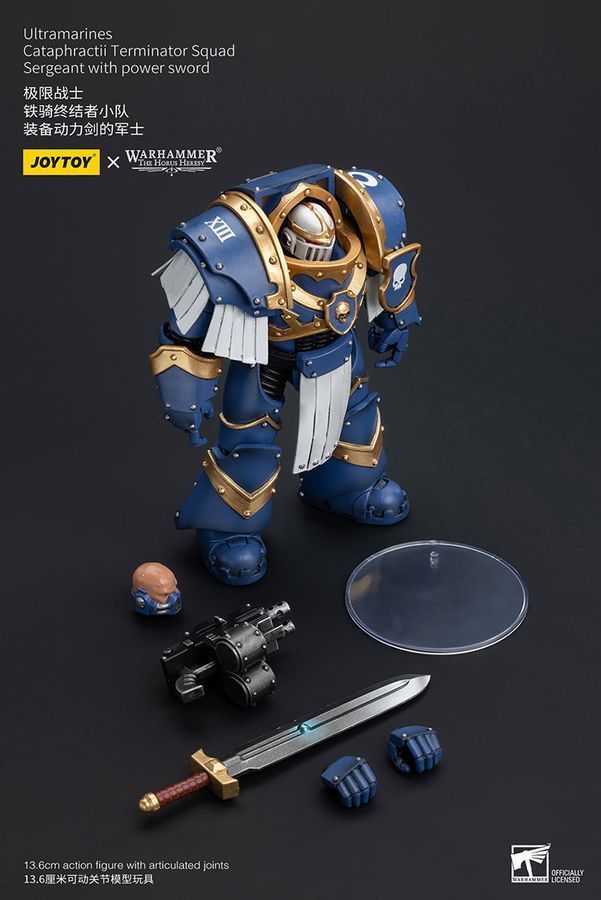 Фігурка з гри Warhammer 40k, Ультрамарини Катафракти Термінаторський загін Сержант із силовим мечем, JOYTOY, рухома, 13,6 см (WHR 0140)
