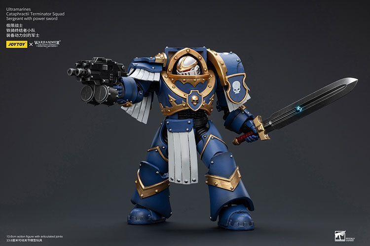 Фігурка з гри Warhammer 40k, Ультрамарини Катафракти Термінаторський загін Сержант із силовим мечем, JOYTOY, рухома, 13,6 см (WHR 0140)