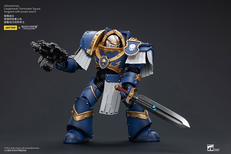 Фігурка з гри Warhammer 40k, Ультрамарини Катафракти Термінаторський загін Сержант із силовим мечем, JOYTOY, рухома, 13,6 см (WHR 0140)