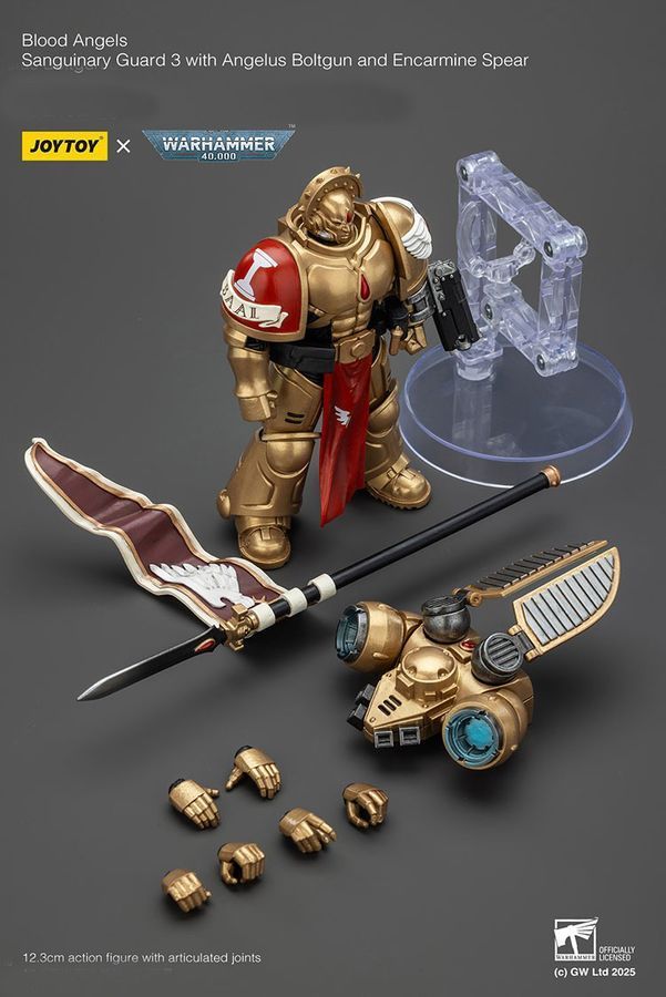 Фігурка з гри Warhammer 40k, Криваві Янголи Страж Сангвінарної Гвардії з списом Енкарміна, JOYTOY, рухома, 12,3 см (WHR 0212)