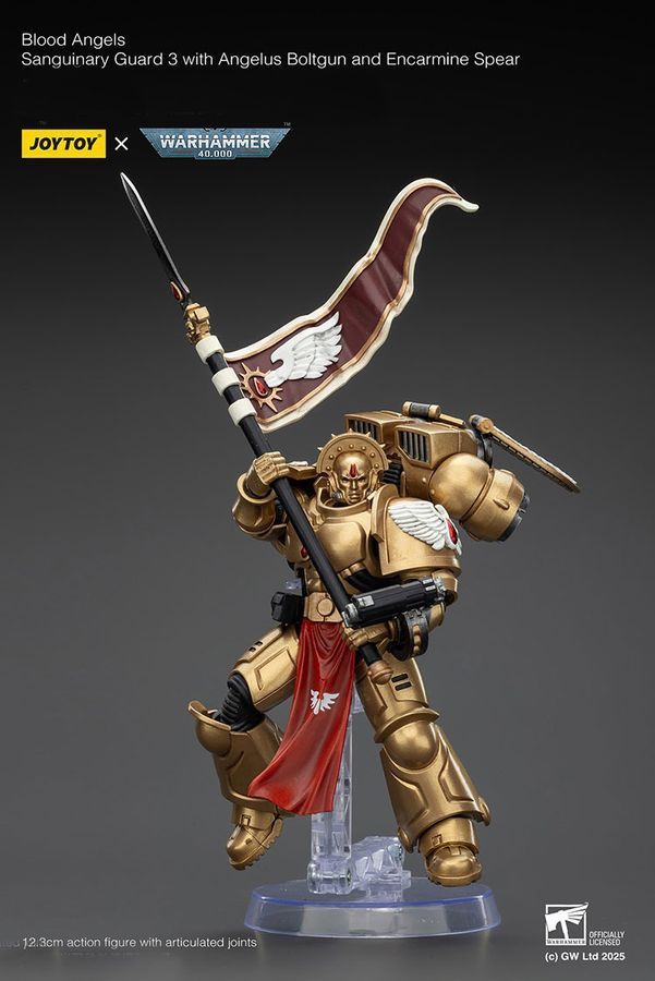 Фігурка з гри Warhammer 40k, Криваві Янголи Страж Сангвінарної Гвардії з списом Енкарміна, JOYTOY, рухома, 12,3 см (WHR 0212)