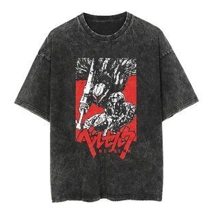 Футболка оверсайз с принтом из аниме Берсерк, универсальная, хлопок Washed Cotton, размер XXXL (FBRK 0030G-XXXL)