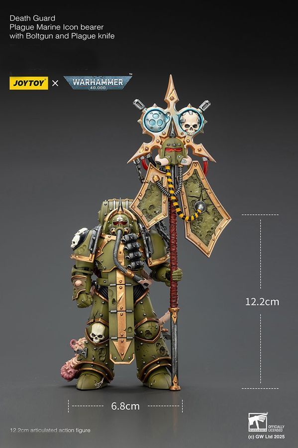 Фигурка из игры Warhammer 40k, Гвардия Смерти, знаменосец Чумного космодесантна, JOYTOY, подвижная, 12,2 см (WHR 0241)