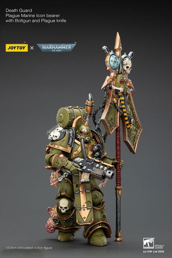 Фигурка из игры Warhammer 40k, Гвардия Смерти, знаменосец Чумного космодесантна, JOYTOY, подвижная, 12,2 см (WHR 0241)