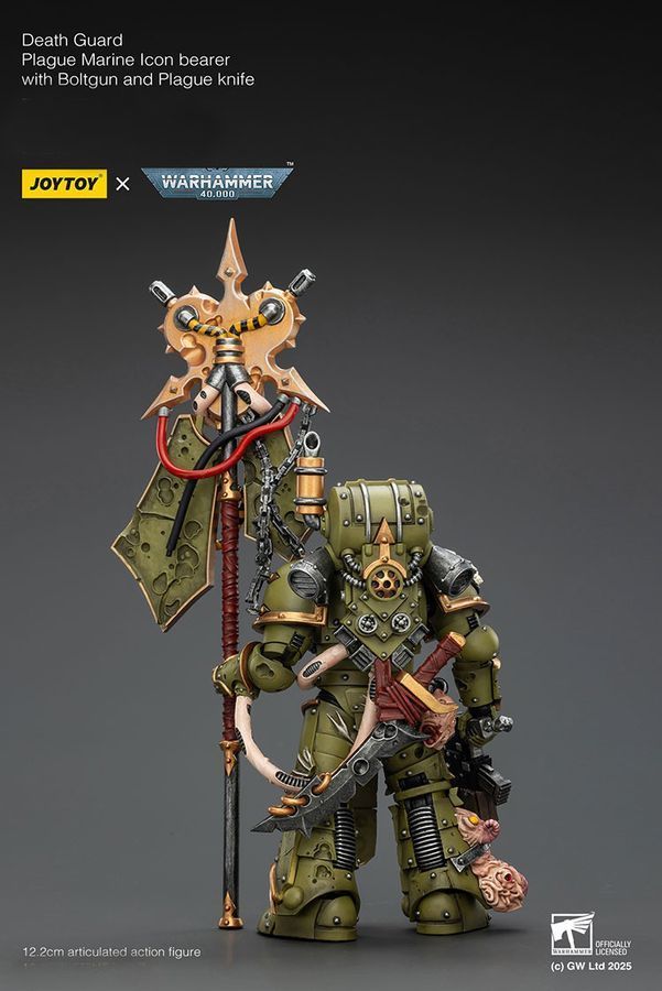 Фигурка из игры Warhammer 40k, Гвардия Смерти, знаменосец Чумного космодесантна, JOYTOY, подвижная, 12,2 см (WHR 0241)