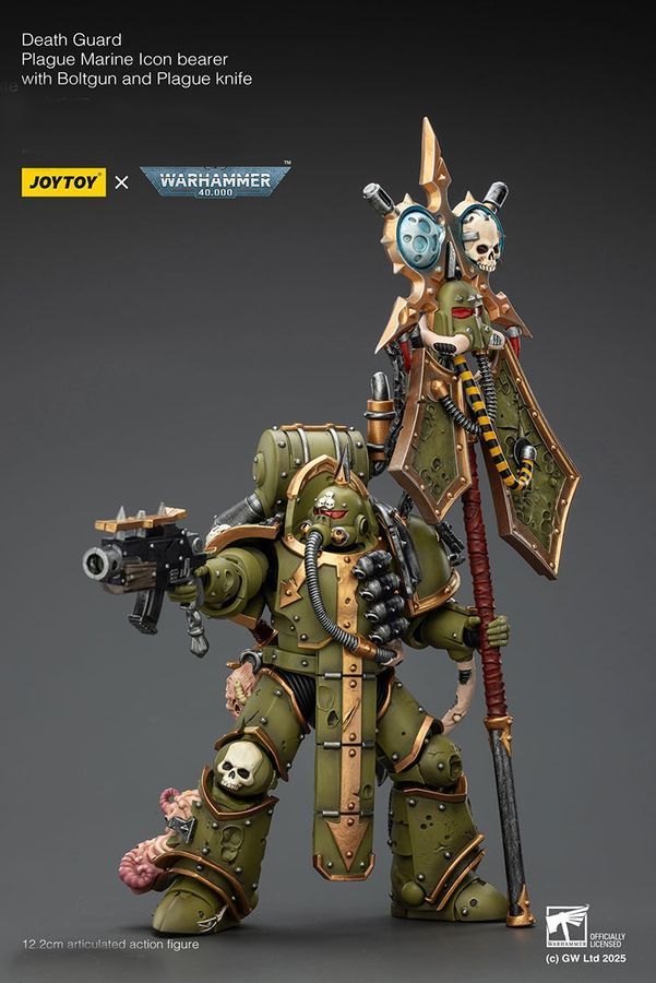 Фигурка из игры Warhammer 40k, Гвардия Смерти, знаменосец Чумного космодесантна, JOYTOY, подвижная, 12,2 см (WHR 0241)