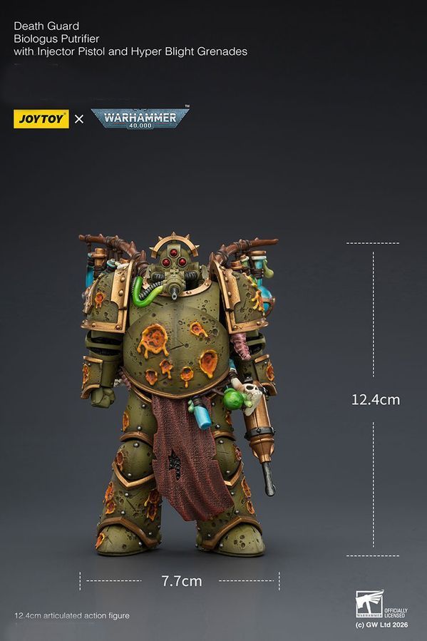 Фигурка Warhammer 40k, Гвардия Смерти, Биологус Путрификатор с Инъекционным Пистолетом, JOYTOY, подвижная, 12,4 см (WHR 0242)